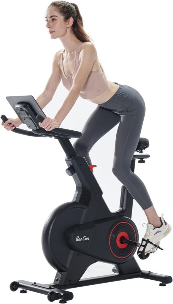 BANCON Stationary Exercise Bike for home, Magnetic Resistance Indoor Cycling Bicycles, Workout Bike for Cardio Training, Bluetooth, Digtial Watch