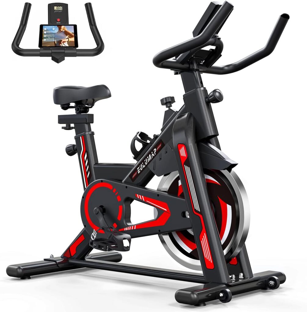 Exercise Bike-Stationary Bikes Indoor Cycling Bike, Spin Bike Belt Drive Indoor Exercise Bike with LCD Monitor and Comfortable Seat Cushion