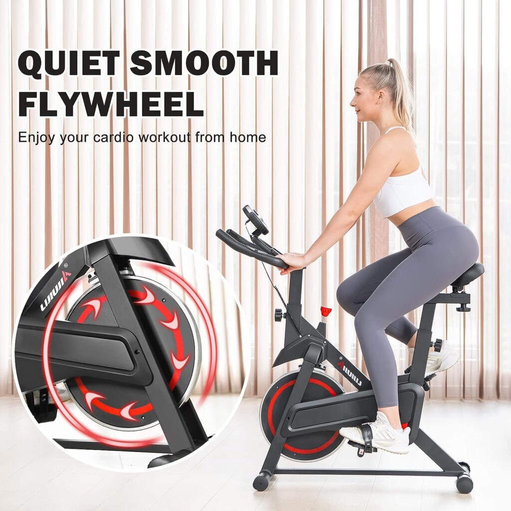 LIJIUJIA Exercise Bike, Stationary Indoor Cycling Bike for Home, Smart Bluetooth Spin bike LCD Monitor  Ipad Holder for Cardio Workout Cycle Bike Fitness Machine with Knee Pads