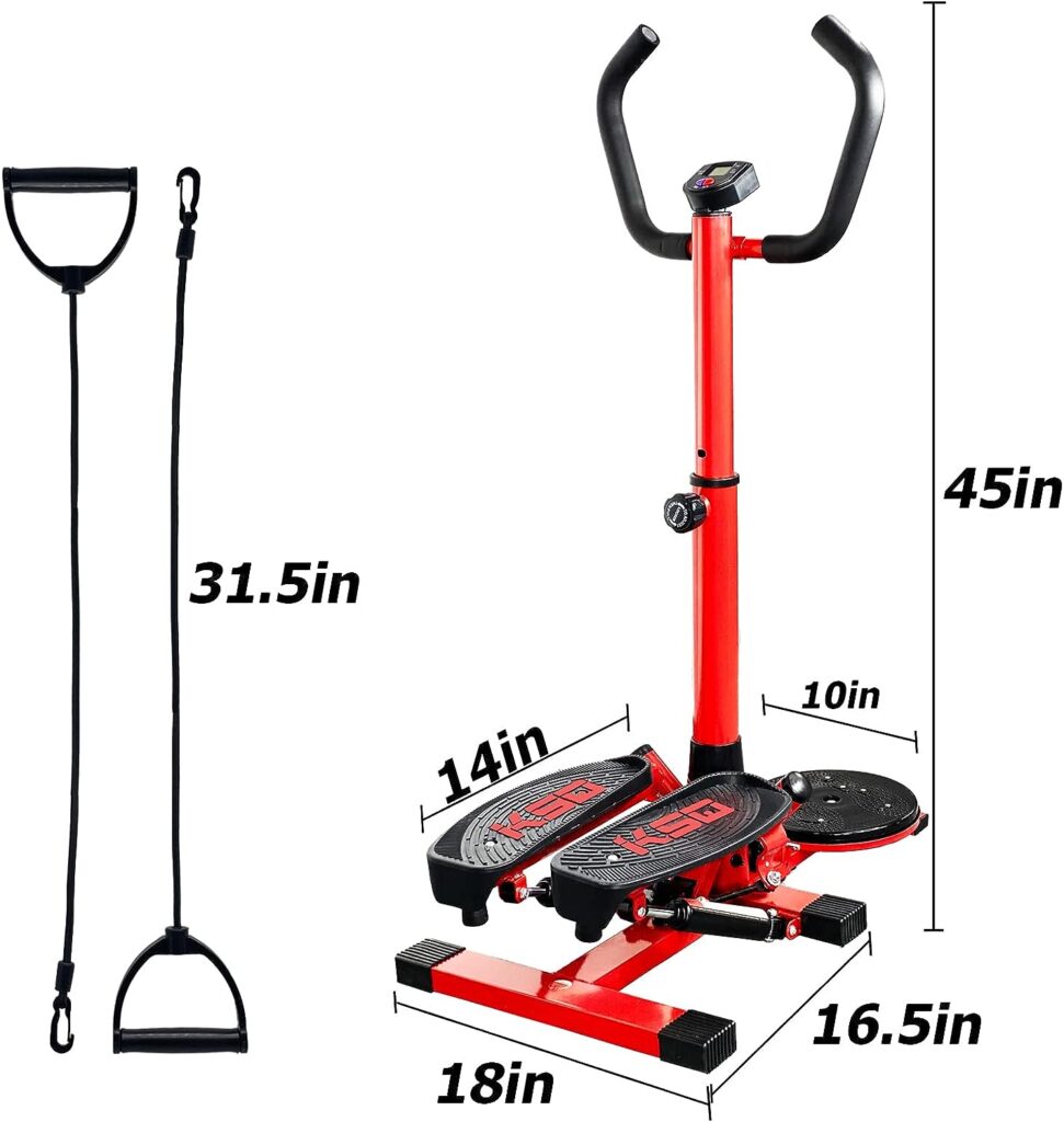 Load-Bearing 440LBS Stepper Walkout Multi-Function Fitness Step Machine Trainer Stair Stepper Machine with Handlebar, Twisting Machine, Resistance Bands and Digital Display