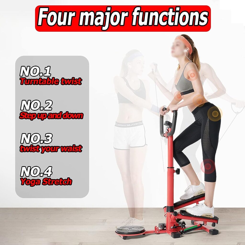 Load-Bearing 440LBS Stepper Walkout Multi-Function Fitness Step Machine Trainer Stair Stepper Machine with Handlebar, Twisting Machine, Resistance Bands and Digital Display