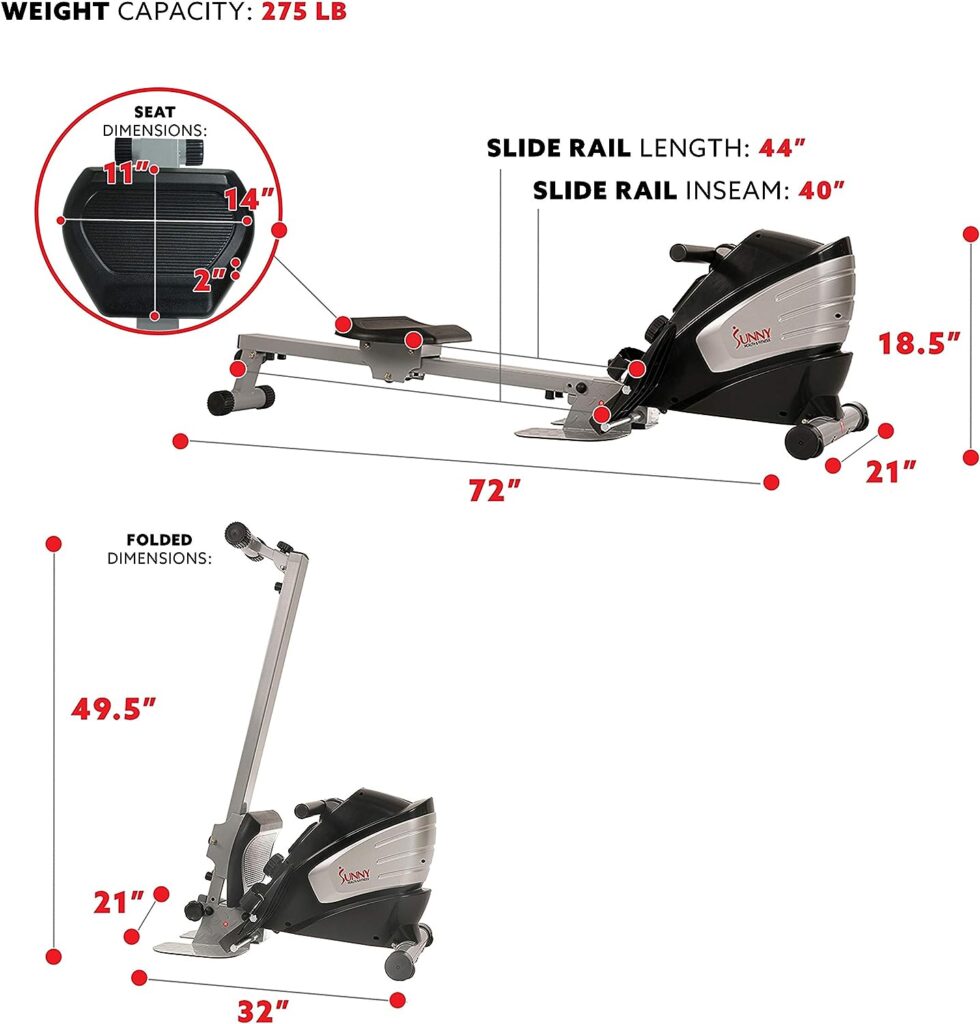 Sunny Health  Fitness Rowing Machine with Optional Magnetic Rower or Air Rower Exclusive SunnyFit App and Smart Bluetooth Connectivity