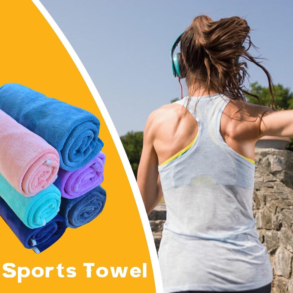 Wuwahold Microfiber Gym Towels for Exercise Fitness, Sports, Workout, 380-GSM 15-Inch x 31-Inch Bath Towels (3 Pack, Grey+Blue+Purple)