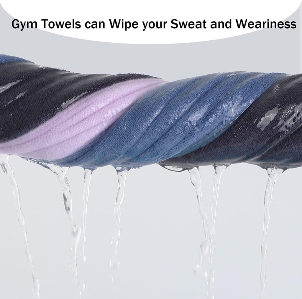 Wuwahold Microfiber Gym Towels for Exercise Fitness, Sports, Workout, 380-GSM 15-Inch x 31-Inch Bath Towels (3 Pack, Grey+Blue+Purple)