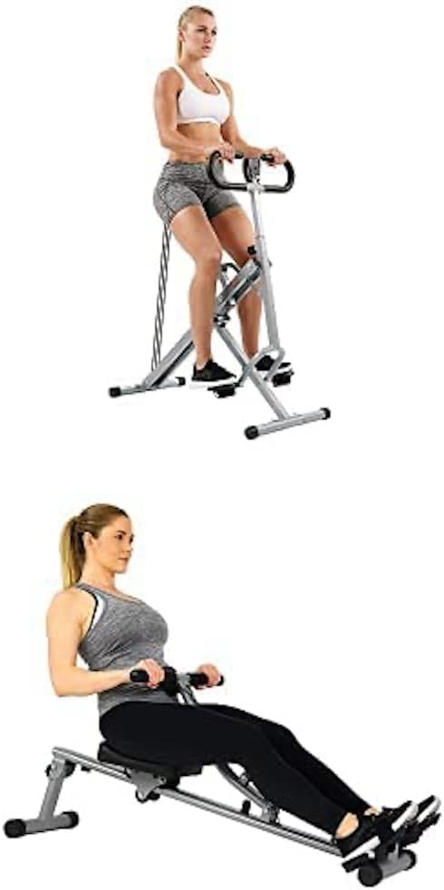 Bundle of Sunny Health  Fitness Squat Assist Row-N-Ride™ Trainer for Glutes Workout + Sunny Health  Fitness SF-RW1205 Rowing Machine Rower with 12 Level Adjustable Resistance