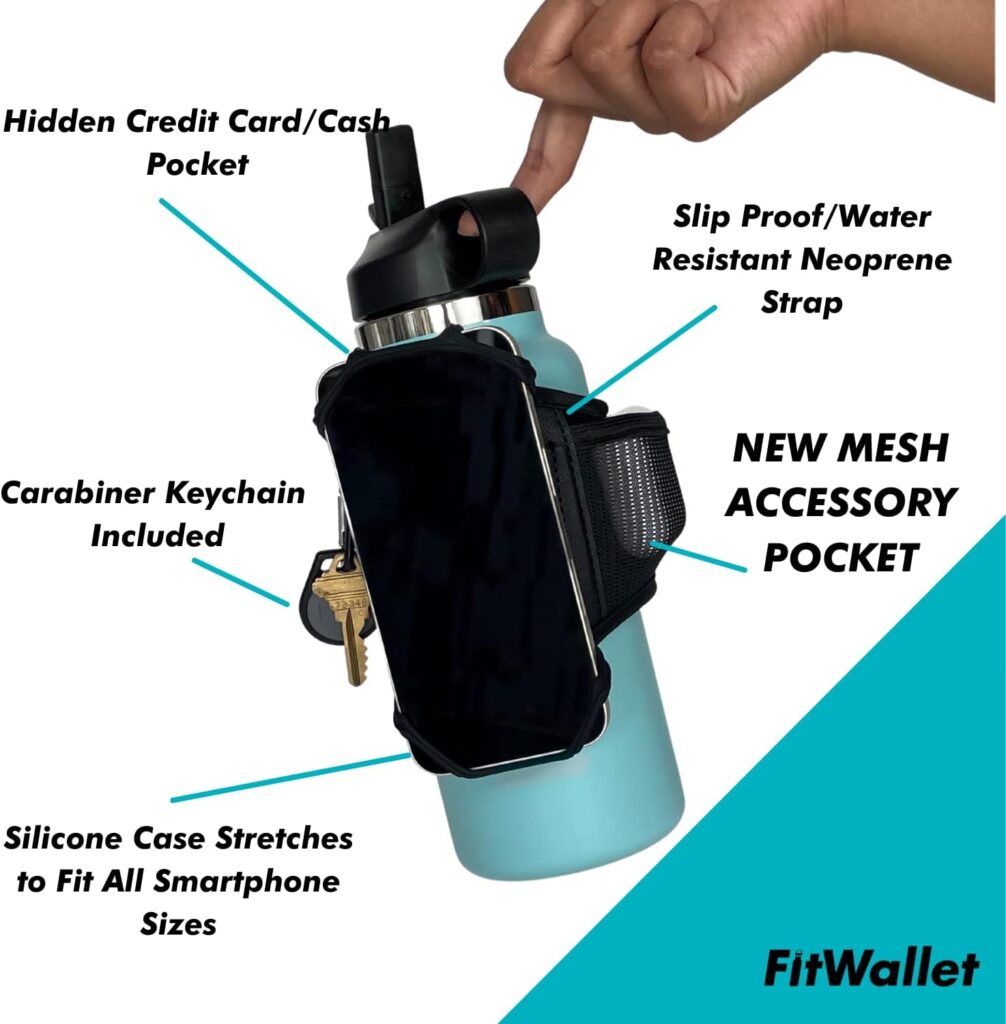 FitWallet™- The Premier Cell Phone Water Bottle Strap, Top Water Bottle Accessories- Water Bottle Sling Bag- The Modern Day Gym Bag