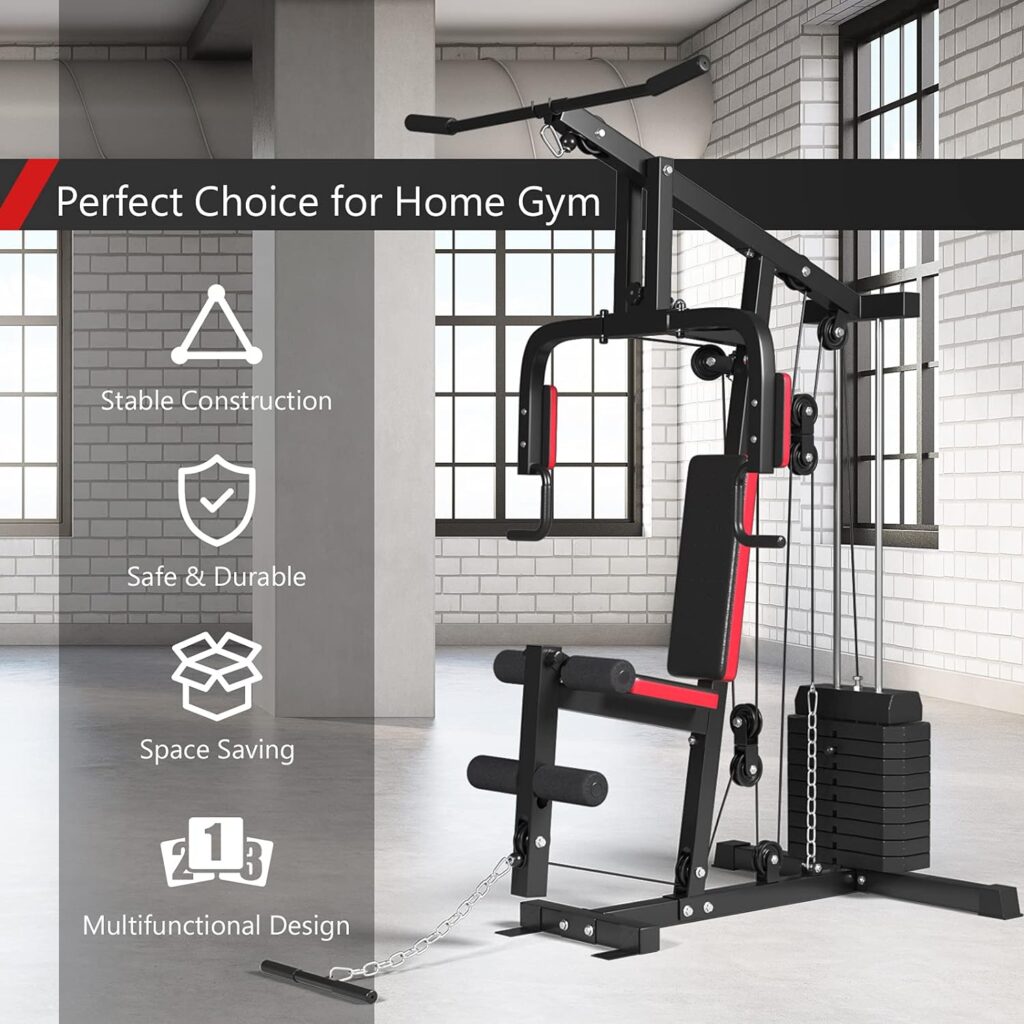 GYMAX Weight Training Machine, Multifunctional Strength Training Machine Equipment with 100 lbs Weight Stack, Suitable for Home Gym System Weight Training Exercise Workout