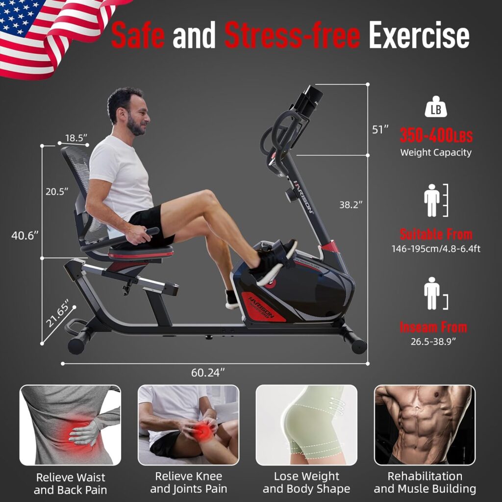 HARISON Recumbent Exercise Bike with Arm Exerciser, Recumbent bikes for Adult Seniors, Recumbent Exercise bike for Home 400 lbs Capacity