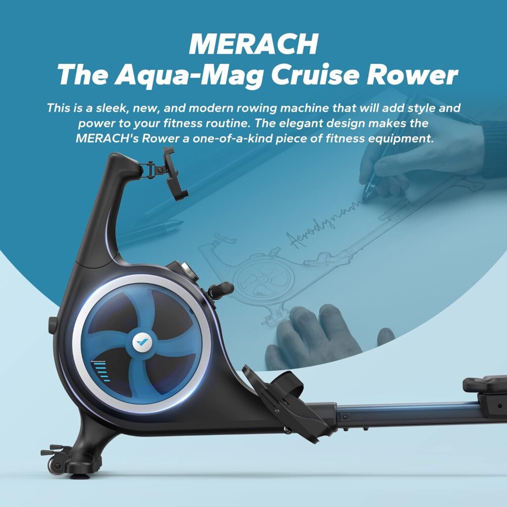 MERACH Water Magnetic Rowing Machine, Bluetooth Rower Machine with App Compatible and Dual Slide Rail, 350LB Max Weight, 16 Levels of Auto Resistance Feature, Rowing Machines for Home Use, R06