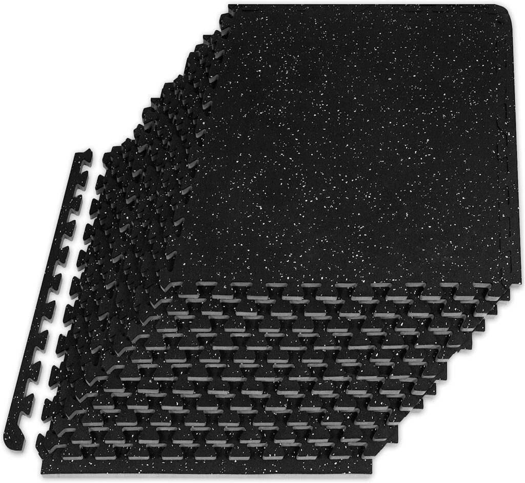 ProsourceFit Rubber Top Exercise Puzzle Mat ½ and 3/4-inch, EVA Foam Interlocking Tiles for Home Gym Protective Flooring for Equipment and Workouts