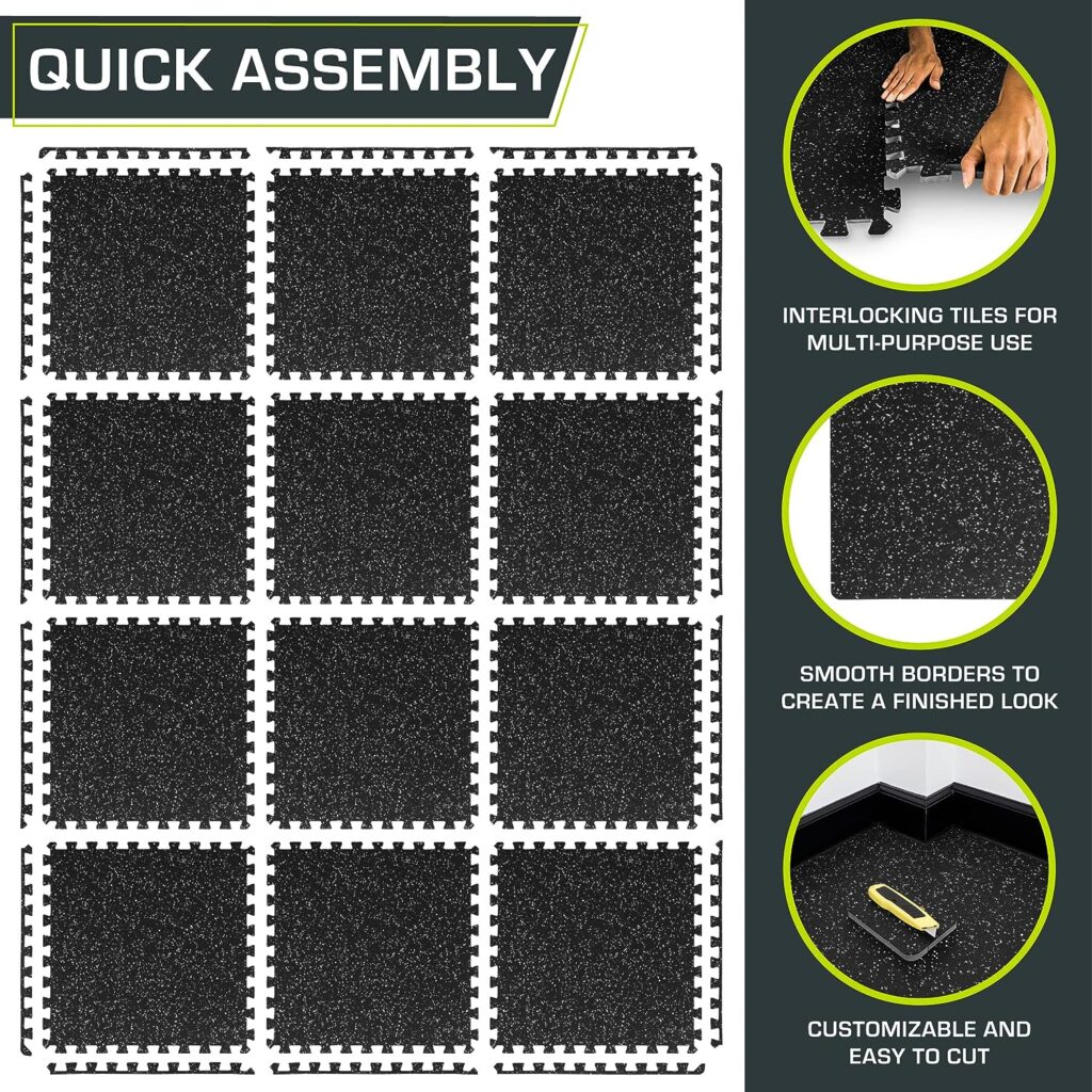 ProsourceFit Rubber Top Exercise Puzzle Mat ½ and 3/4-inch, EVA Foam Interlocking Tiles for Home Gym Protective Flooring for Equipment and Workouts