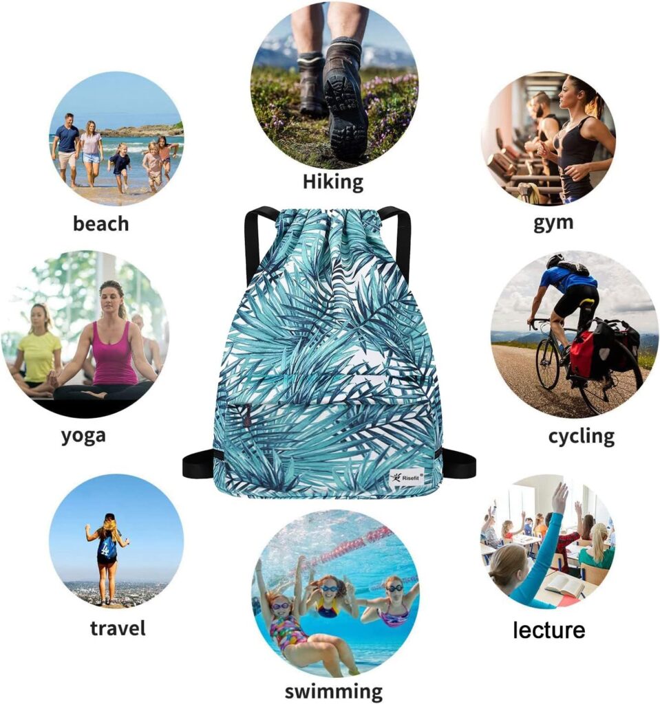 Risefit Water Resistant Drawstring Backpack, Gym Bag Beach Backpack Sackpack Sports Backpack for Men Women
