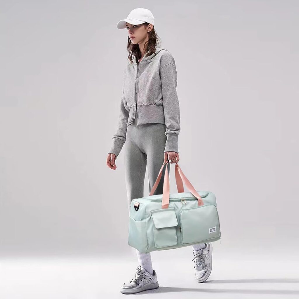 Small Gym Bag for Women, Waterproof Duffle Bag Carry On Weekender Bag with Shoe Compartment  Wet Pocket, Tote Bag for Travel, Workout, Sport