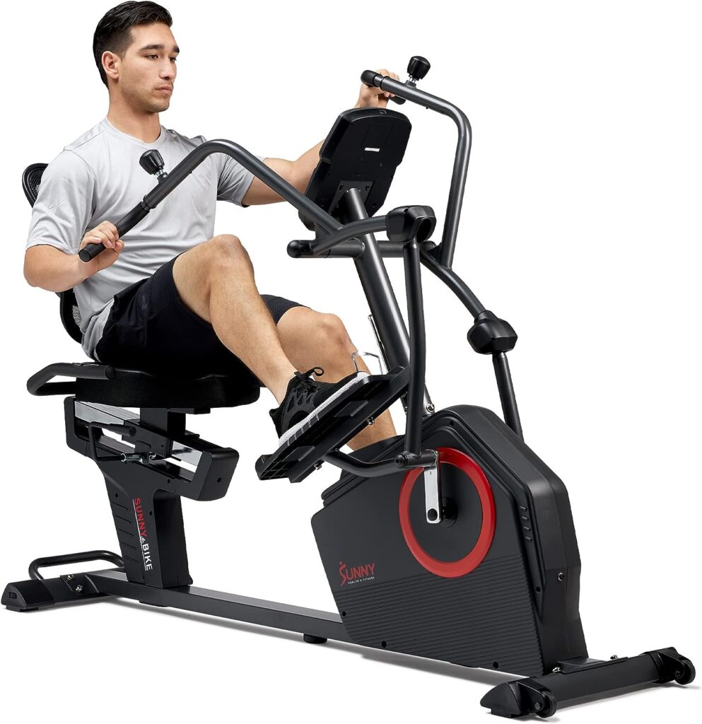 Sunny Health  Fitness Elite Recumbent Cross Trainer  Elliptical Machine with Arm Exercisers, Easy Adjust Seat,  Exclusive SunnyFit® App Enhanced Bluetooth Connectivity