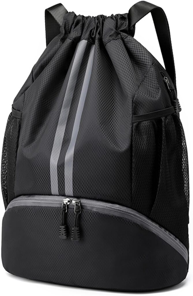 Hoedia Sports Drawstring Backpack - String Swim Gym Bag with Shoes Compartment and Wet Proof Pocket for WomenMen
