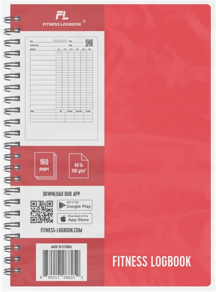 Fitness Logbook for Women  Men - A5 Undated Workout Journal, Planner Log Book to Track Weight Loss, Muscle Gain, Gym Exercise, Bodybuilding Progress - Thick Paper, Poly Cover, Sturdy Binding