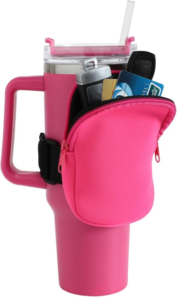 MONOBLANKS Water Bottle Pouch for Stanley Quencher Adventure 40 oz  Stanley IceFlow 20oz 30oz,Gym Tumbler Cup Accessories for Women Storage Sleeve Pocket for Walking, Running, Sports（Pink）