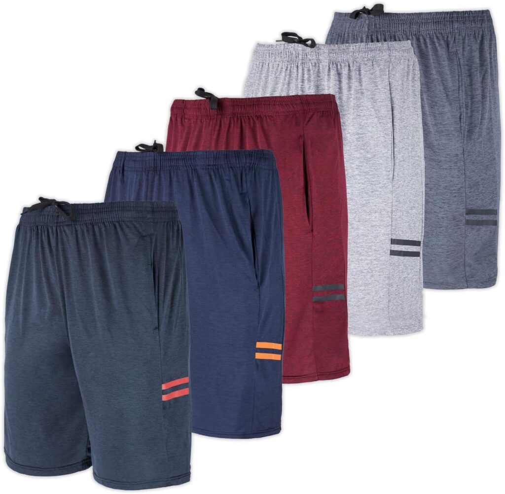 Real Essentials 5 Pack: Mens Dry-Fit Sweat Resistant Active Athletic Performance Shorts