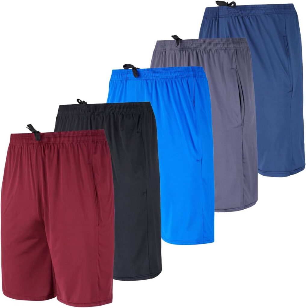 Real Essentials 5 Pack: Mens Dry-Fit Sweat Resistant Active Athletic Performance Shorts