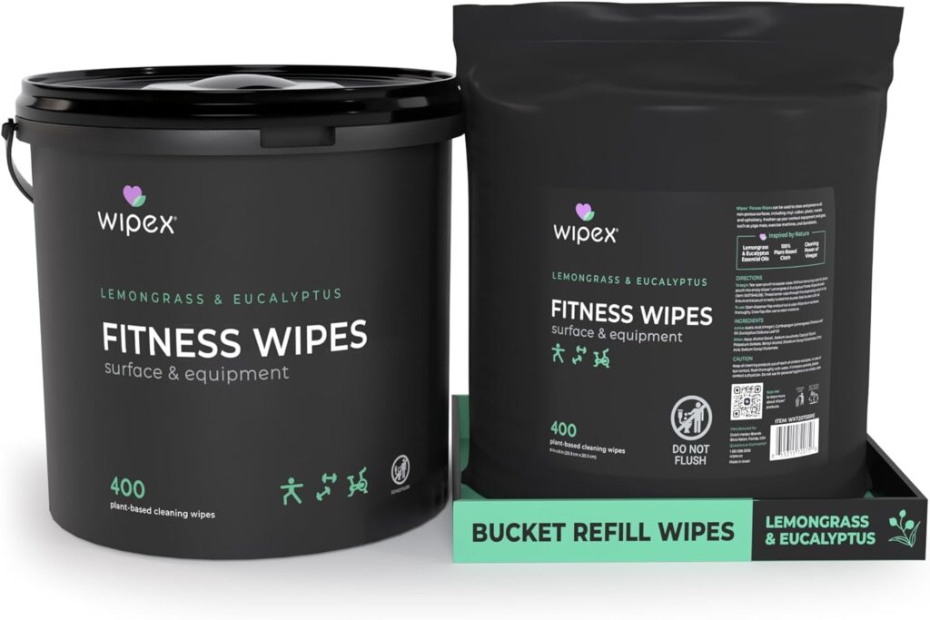 Wipex Gym Wipes Fitness Equipment Wipes, Plant-Based Cloth - Lemongrass, Eucalyptus and Vinegar Wipes to Clean Surfaces, Safe Yoga Mat Cleaner Wipes, All Purpose Gym Cleaner  Peloton Wipes, 400 Count