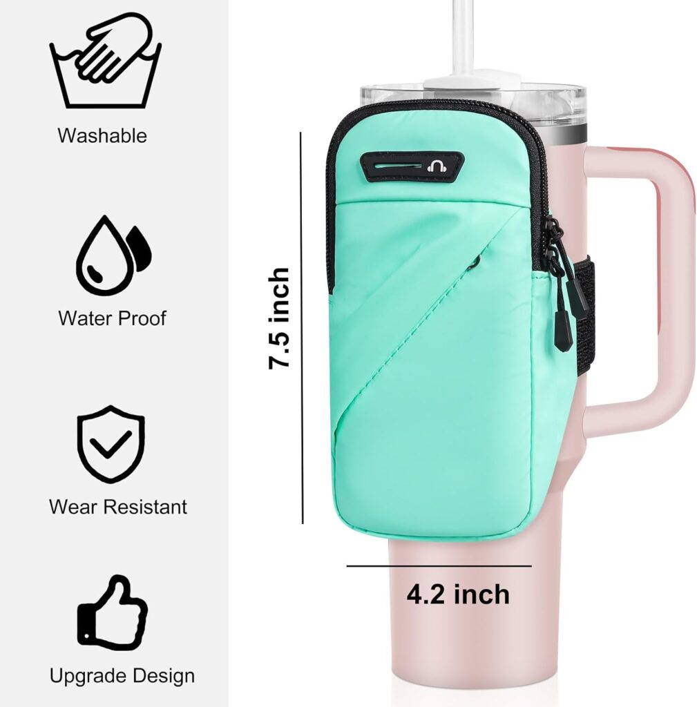 Water Bottle Pouch for Stanley Tumbler - for Stanley Cup Accessories, Gym Water Bottle Phone Holder Compatible with Stanley Quencher Adventure 40oz  IceFlow 20/30oz