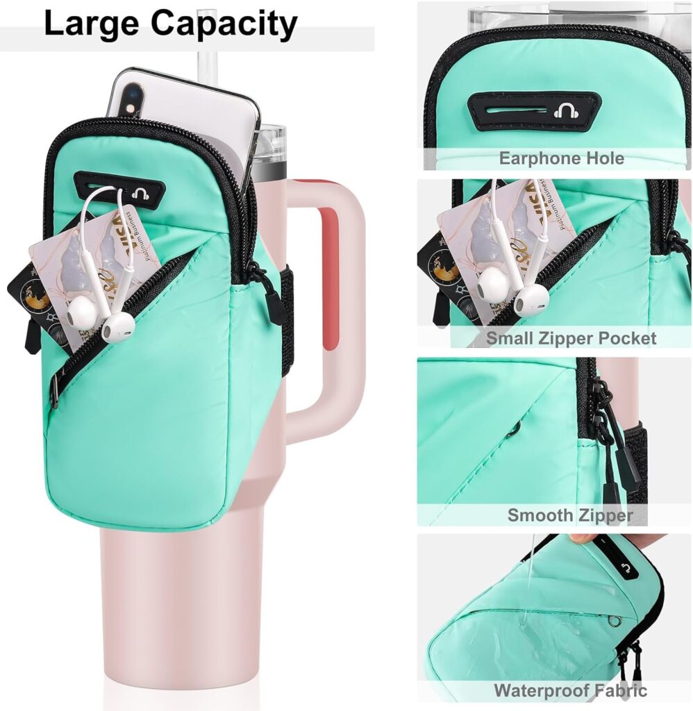 Water Bottle Pouch for Stanley Tumbler - for Stanley Cup Accessories, Gym Water Bottle Phone Holder Compatible with Stanley Quencher Adventure 40oz  IceFlow 20/30oz